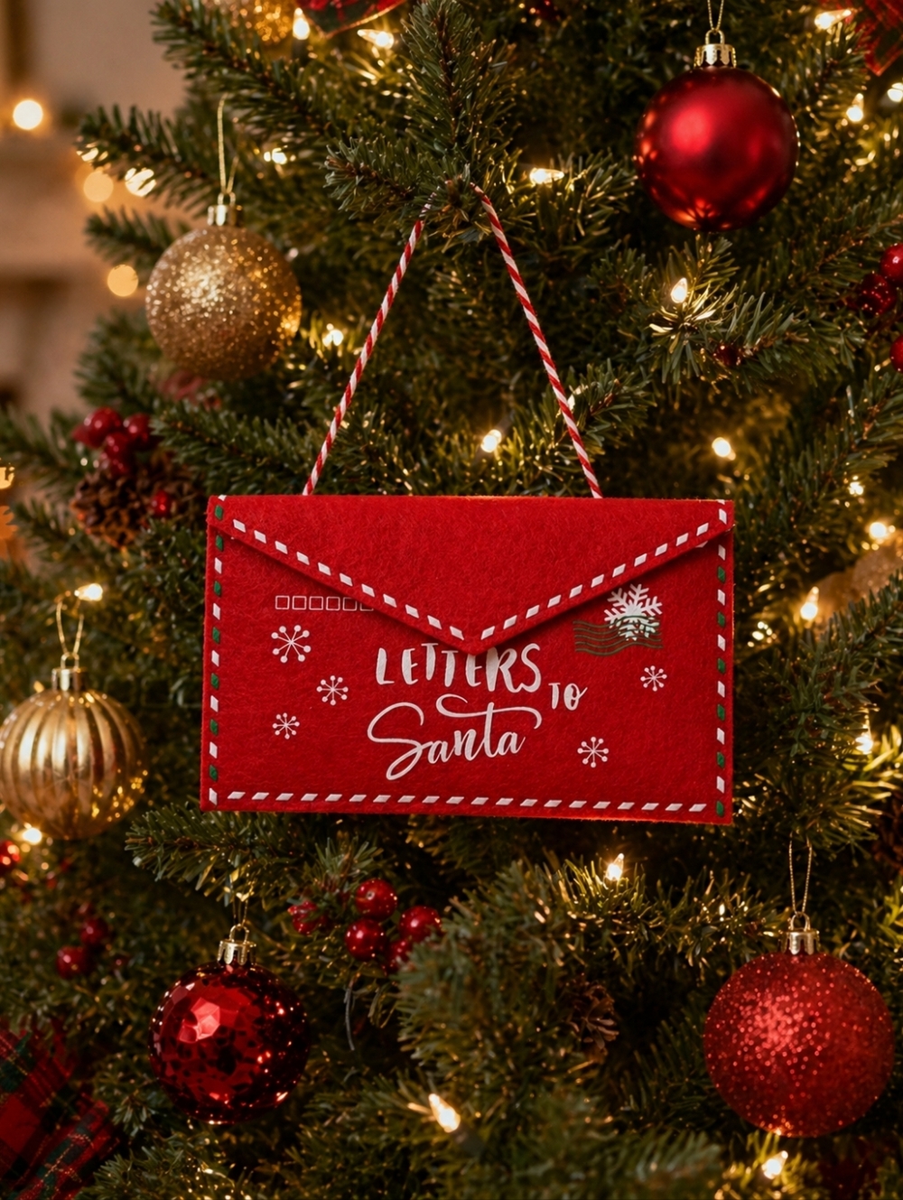 Letters to Santa Felt Mail Pouch - Christmas Tree Hanging